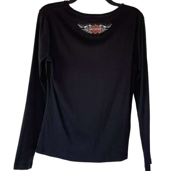 Talbots Black Tee with Harley-Davidson Applique on Back  Long Sleeves   Size S - Picture 1 of 4